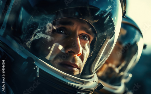 close view of astronaut in helmet