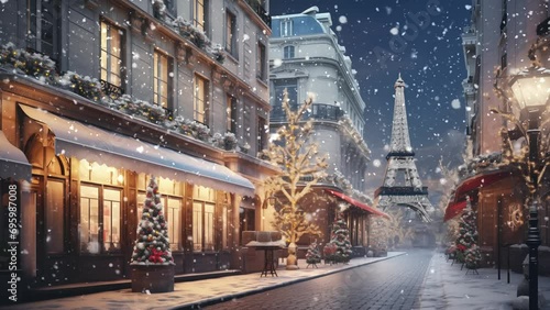 Street during winter and snowfall. seamless looping video background animation. photo