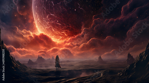 Space background. fantasy landscape, galaxy, unknown planet, neon space galaxy portal. 