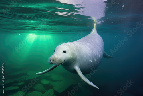 A narwhal swimming gracefully in its natural Arctic habitat