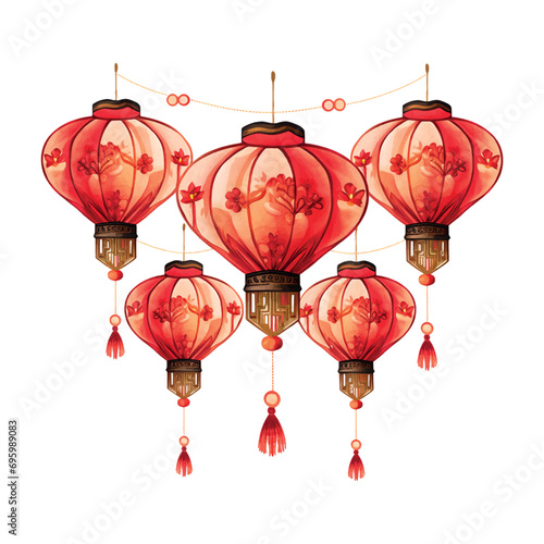 Chinese lanterns illustration style on white background