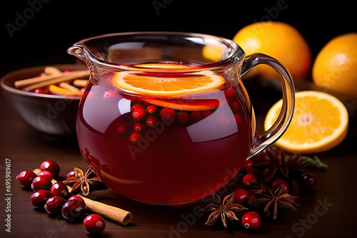 Festive Sip Warm Mexican Ponche Navideno, a Traditional Fruit Punch for Las Posadas, Inviting Joyful Celebrations with Authentic Seasonal Flavors. created with Generative AI