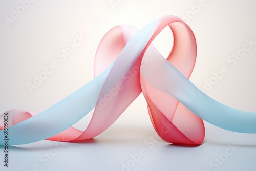 Abstract 3d rendering of twisted ribbons in blue and pink colors, Awareness ribbon for birth defects SID infertility pregnancy loss and prenatal infection prevention on a isolated, AI Generated photo