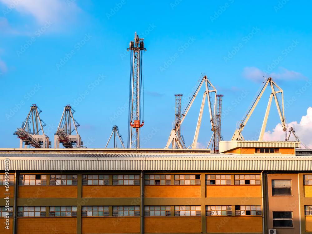 Industrial cranes in the International seaport of Koper in Slovenia.
