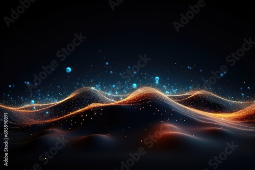 Abstract technology background. Futuristic wave with glowing particles. Vector illustration, Abstract digital wave technology with flowing particles, AI Generated