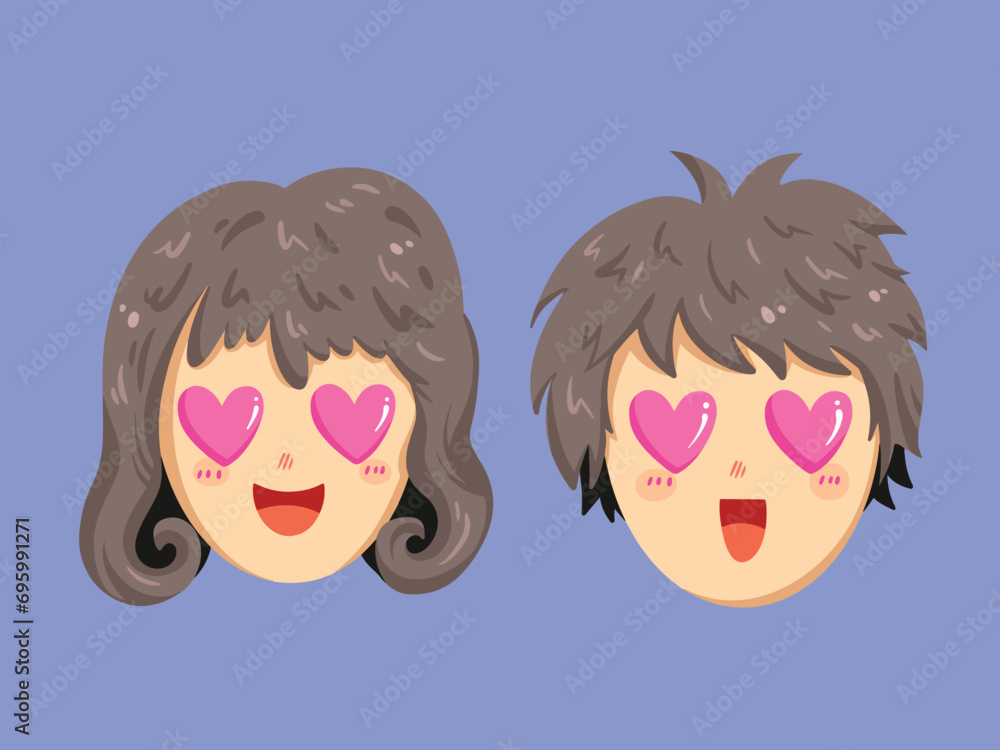 Girl and boy falling in love with heart eyes vector illustration ...