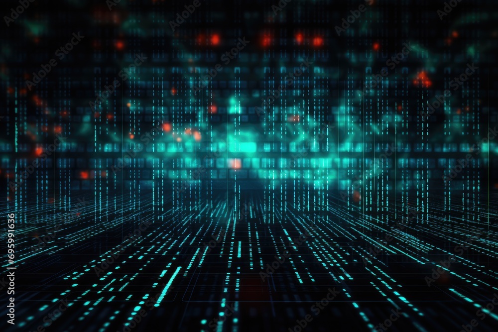 Blue matrix background with binary code. Computer generated 3D photo rendering, Digital background with blue binary code and AI algorithms, Black background, AI Generated Blue matrix background with binary code. Computer generated 3D photo rendering, Digital background with blue binary code and AI algorithms, Black background, AI Generated
