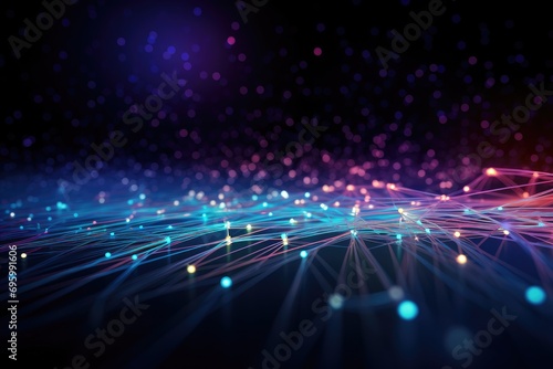 Abstract technology background with fiber optic network connections, AI Generated