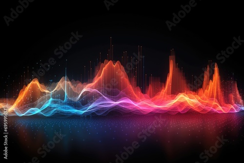 abstract colorful sound wave on dark background, vector illustration eps10, Digital wave wallpaper on a Black background, Blue and green abstract wave, AI Generated