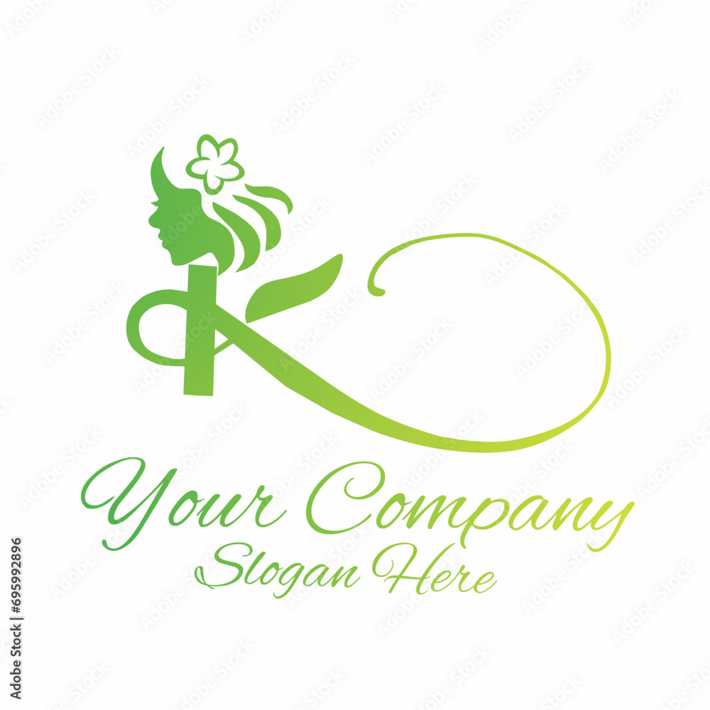 Abstract logo design. Evergreen concept, K icon, A icon, N icon, woman head silhouette icon, leaf icon for SPA, Beauty, brand identity, business card, etc. Abstract logo design. Evergreen concept, K icon, A icon, N icon, woman head silhouette icon, leaf icon for SPA, Beauty, brand identity, business card, etc.
