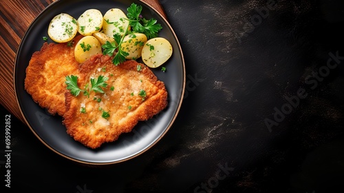 classic fried schnitzel with parsleys potato