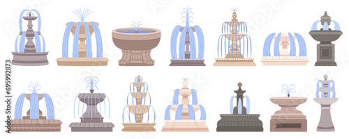 Fountains Vector Collection, Exquisite Array Of Ornate Water Features, Blending Artistry And Functionality