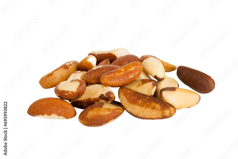 pile Brazil nuts isolated on white background, top view. Flat lay Healthy food concept pile Brazil nuts isolated on white background, top view. Flat lay Healthy food concept