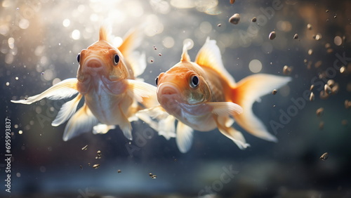 Goldfish swimming in the aquarium, closeup stock photo photo