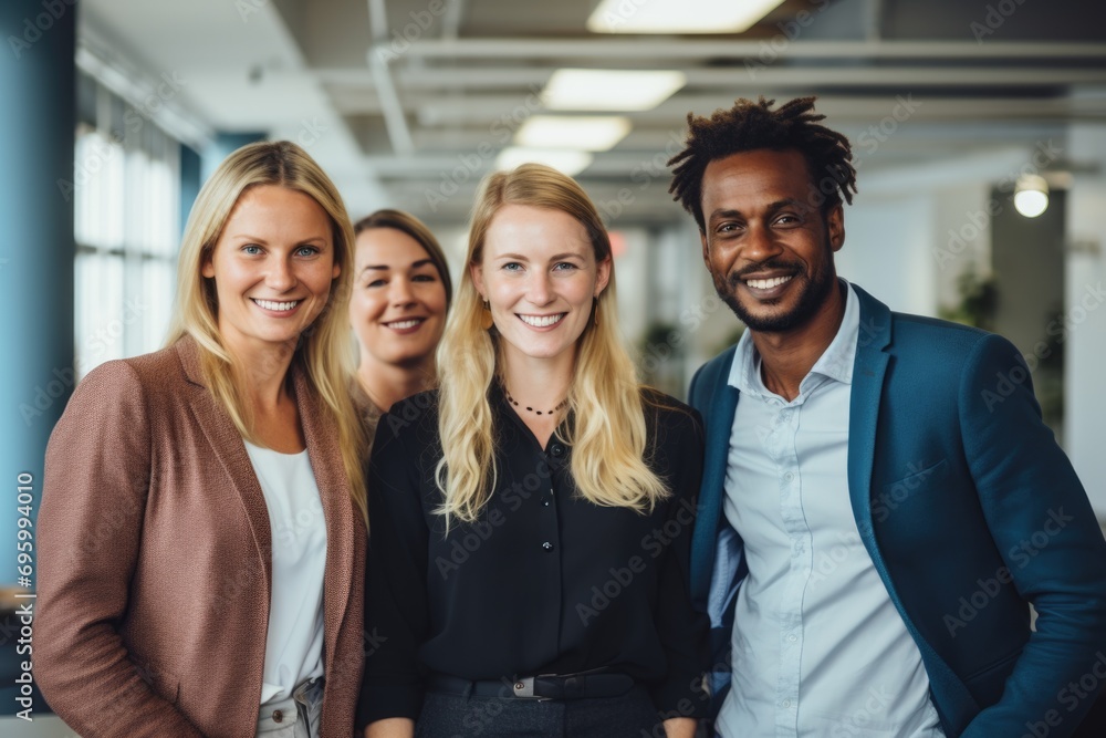 Group portrait of smiling young diverse business people in office Group portrait of smiling young diverse business people in office