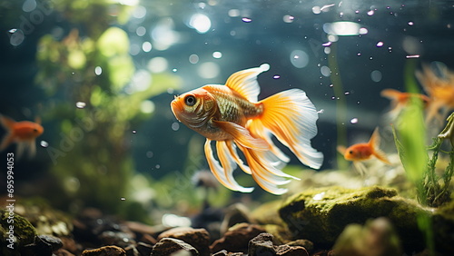 Goldfish swimming in the aquarium, closeup stock photo