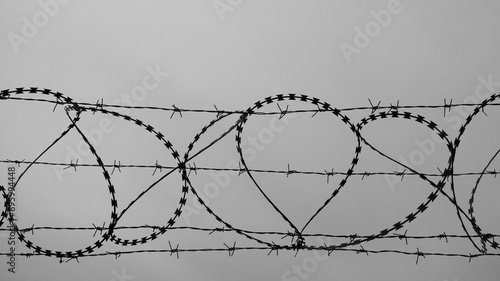 barbed wire against a gray sky close-up