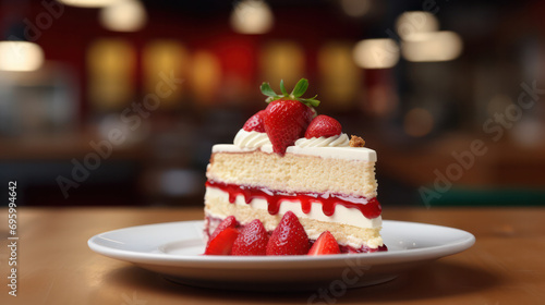 Sumptuous Strawberry Cheesecake - Tempting Dessert Close up Ideal for Bakeries and Sweet Moments.