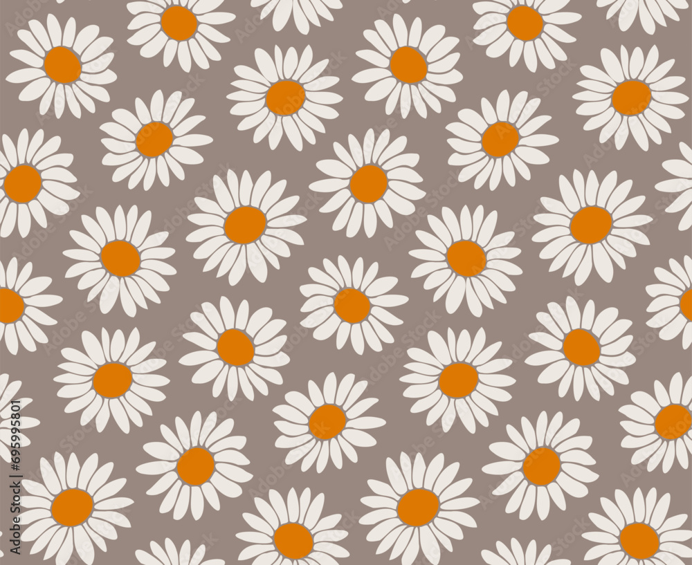 Floral pattern with cute daisies, seamless background with daisies.