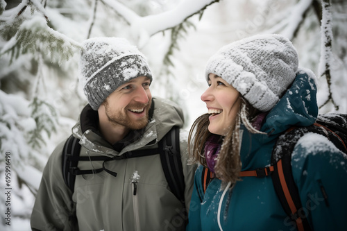 Couple Sharing a Laugh in the Snow