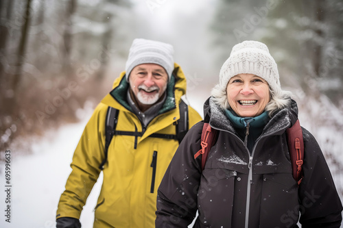 Joyful Winter Walk - Senior Couple in Snow