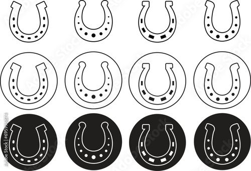 Horseshoe icons Set. Black Line silhouette of horseshoe on transparent background. Horseshoe logos editable stock suitable for company logo, print, digital, apps, and other marketing material purpose.