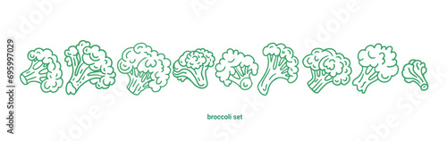 Broccoli cabbage doodle set. Broccoli simple outline icon vector illustration. Green broccoli vegetables.