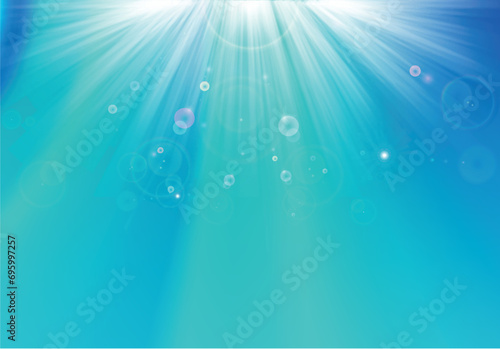 Cool blue aqua background with bright sunbeams.