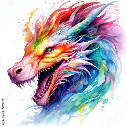 Stunning Watercolor Depicting a Rainbow Dragon