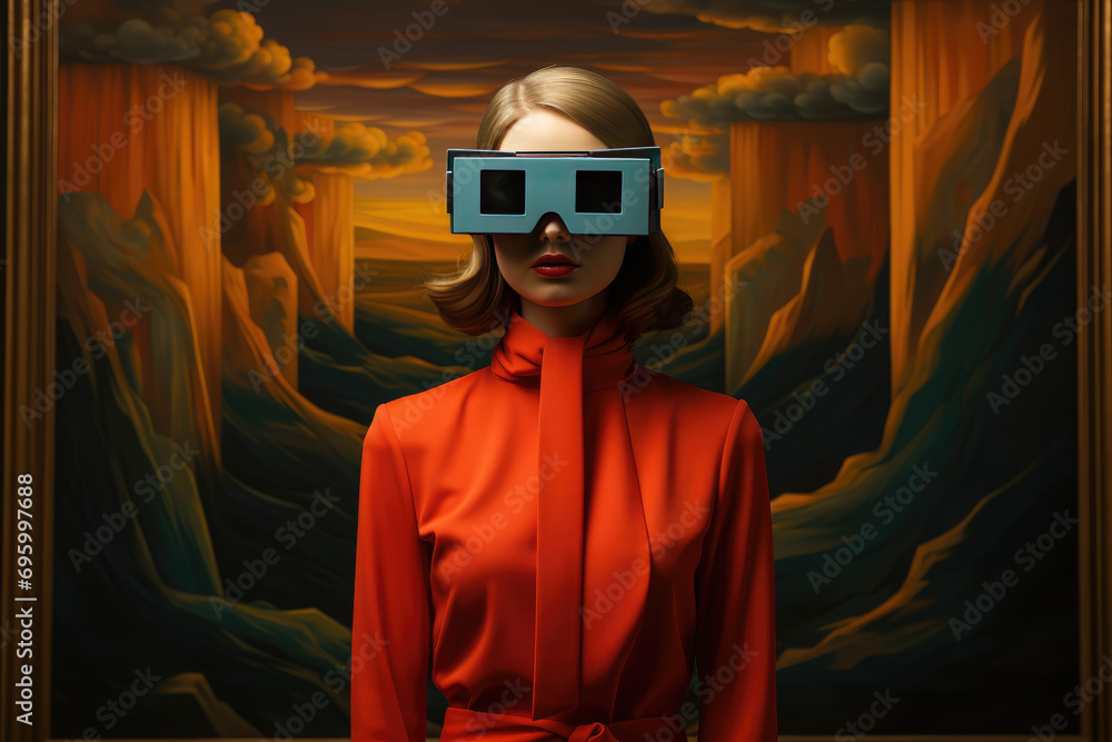 Obraz premium Retro style, virtual reality glasses. Generation Ai