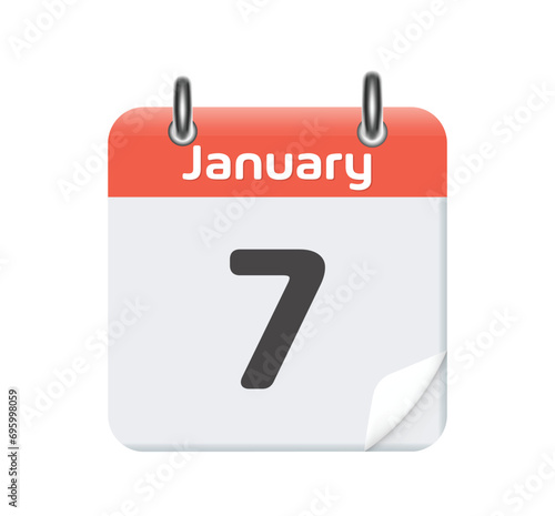 January 7. Calendar icon on transparent background. Vector illustration. Flat style.