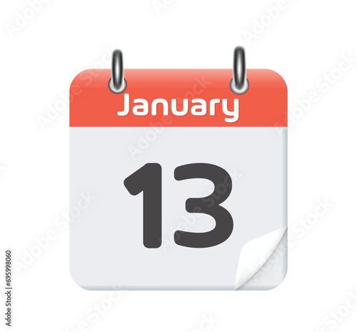 January 13. Calendar icon on transparent background. Vector illustration. Flat style.