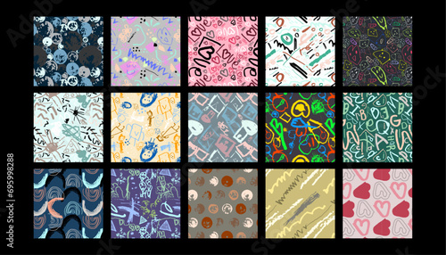 Abstract Doodle Seamless Pattern Swatches for Illustrator (ID: 695998288)