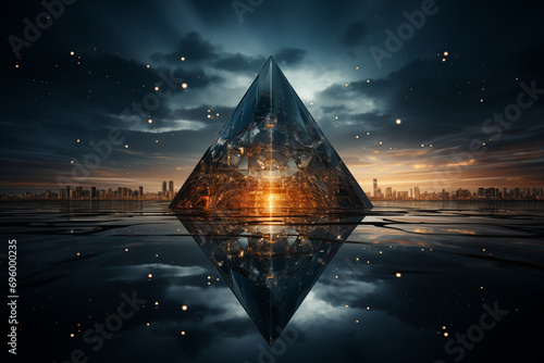 Experiment with abstract photography techniques to create a visually striking composition, using a star as the focal point while incorporating unique angles, reflections, or distor photo