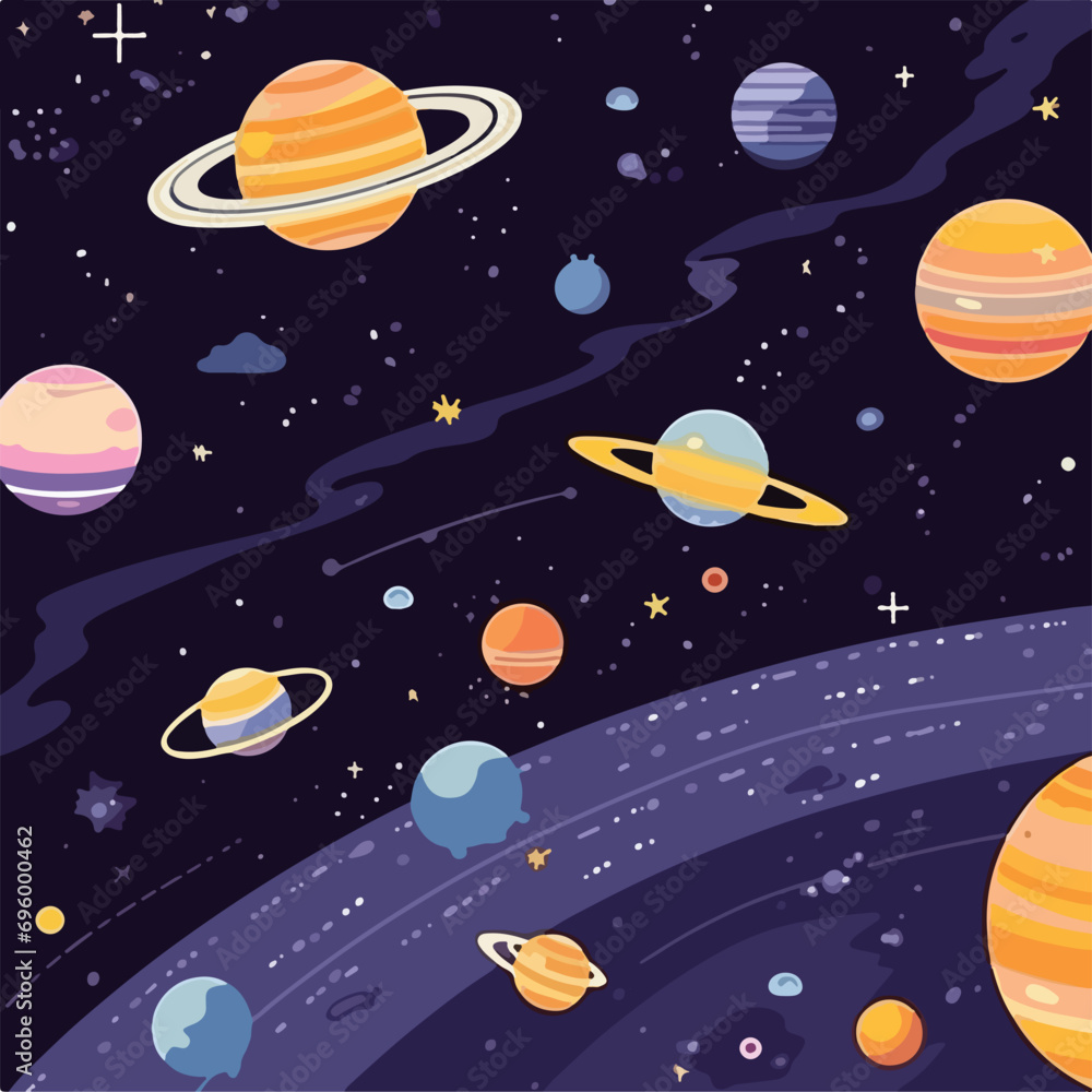 Space theme too many planets flat design 