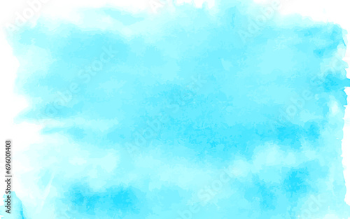 Watercolor background abstract hand painting bright sky blue color. Bright vector backdrop watercolor wash wet brush azure ink splas white paper texture. Water paint pouring for spring card or banner. photo