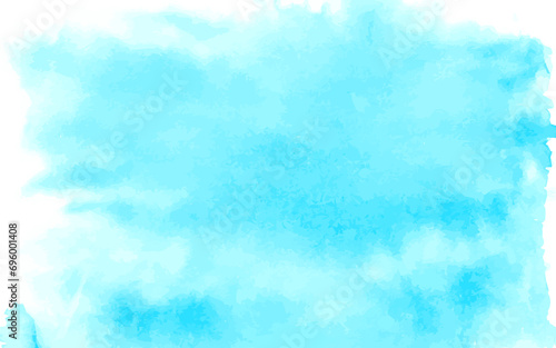 Watercolor background abstract hand painting bright sky blue color. Bright vector backdrop watercolor wash wet brush azure ink splas white paper texture. Water paint pouring for spring card or banner.