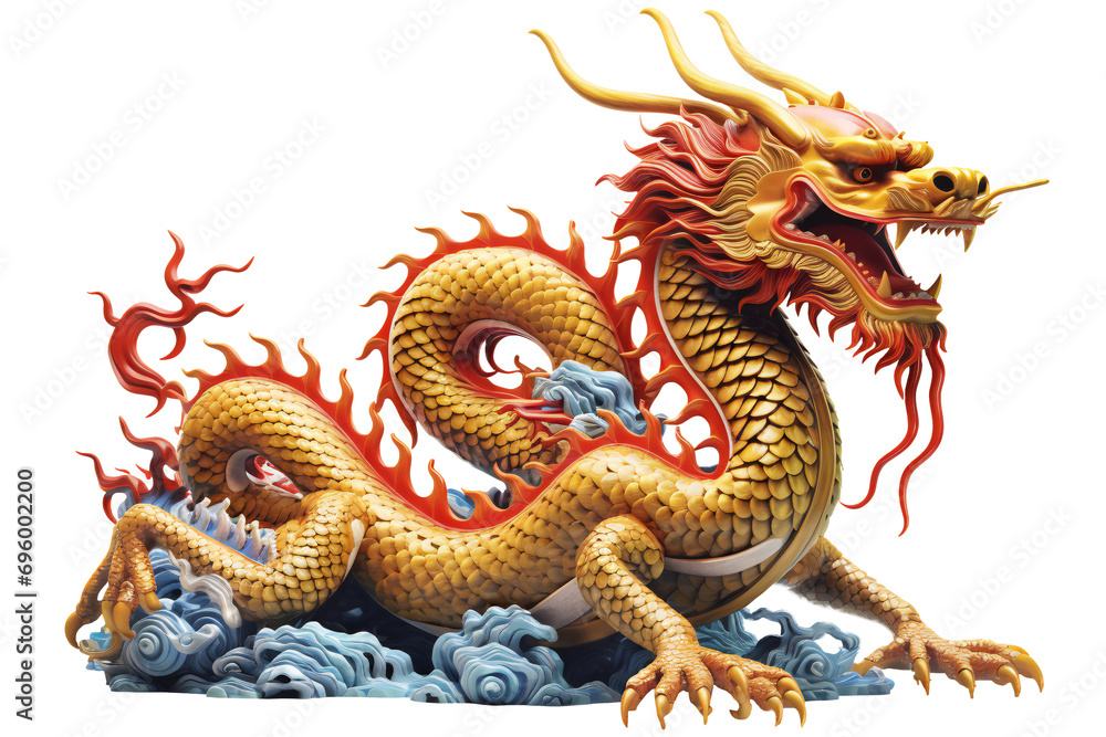 golden Chinese dragon isolated on transparent.