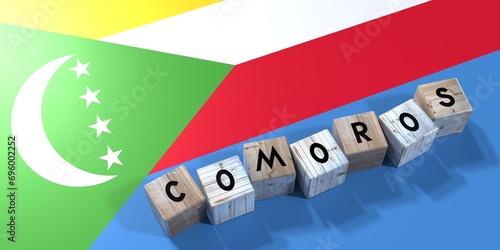 Comoros - wooden cubes and country flag - 3D illustration photo