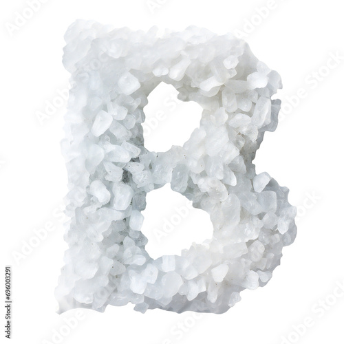 English letter B whose texture is like piles of white crystals. letter B isolated on transparent