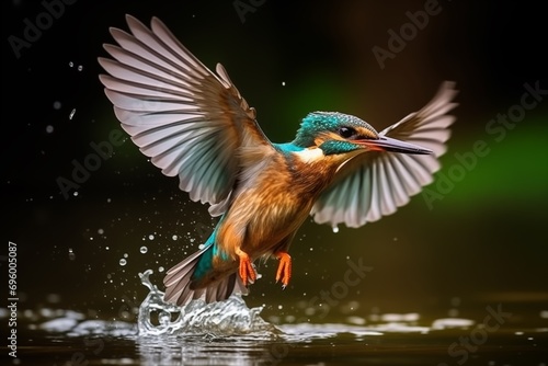Female Kingfisher fly over the river  © capuchino009
