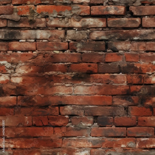 Seamless geometric pattern of vintage old red brick wall texture with distressed weathered surface