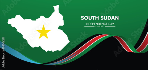 South Sudan Independence Day flag ribbon 1 January vector poster photo