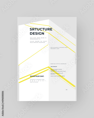 Abstract placard, poster, flyer, banner, blank, document. Colorful illustration on vertical A4 format. Broken form. Cracked figure. 3d shapes composition. 