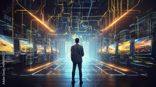 Futuristic Professional in Modern Data Center Using Supercomputer