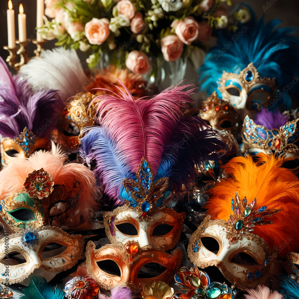 Carnival masks on a table