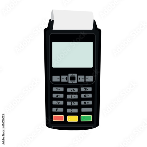 Vector Illustration of payment terminal on white background. Contactless payment for goods and services. Shotlistbanking