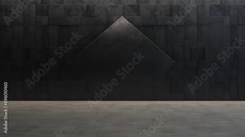 An empty room with concrete floor and black wall.