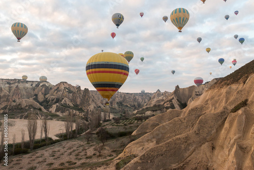 flying over the valley in a hot air balloon, Cappadocia, Turkey