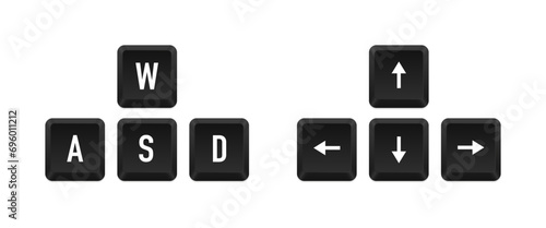 Arrow direction icon. Wasd symbol. Key left, right, up, and down signs. Computer button symbols. Direction w, a, s, d icons. Black color. Hotkeys combination. Vector illustration © StudioGraphic